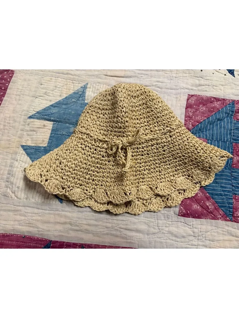BabyGap Straw Sun Hat Scalloped Edge Gold Metallic Thread Summer Beach XS/S